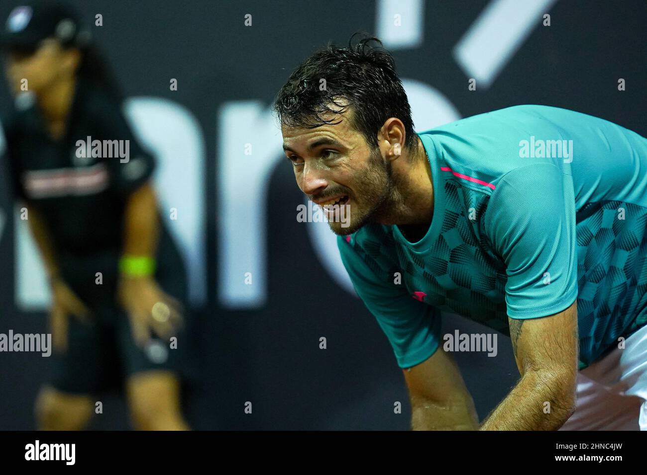 Rio de Janeiro, Brazil, February 15, 2022. Juan Ignacio Londero in a match valid for the second day of the Rio Open, ATP 500 held in the city of Rio de Janeiro. The athlete ended up being defeated by Albert Ramos Viñolas.  Photo by © Bruno Alencastro/ABACAPRESS.COM Stock Photo