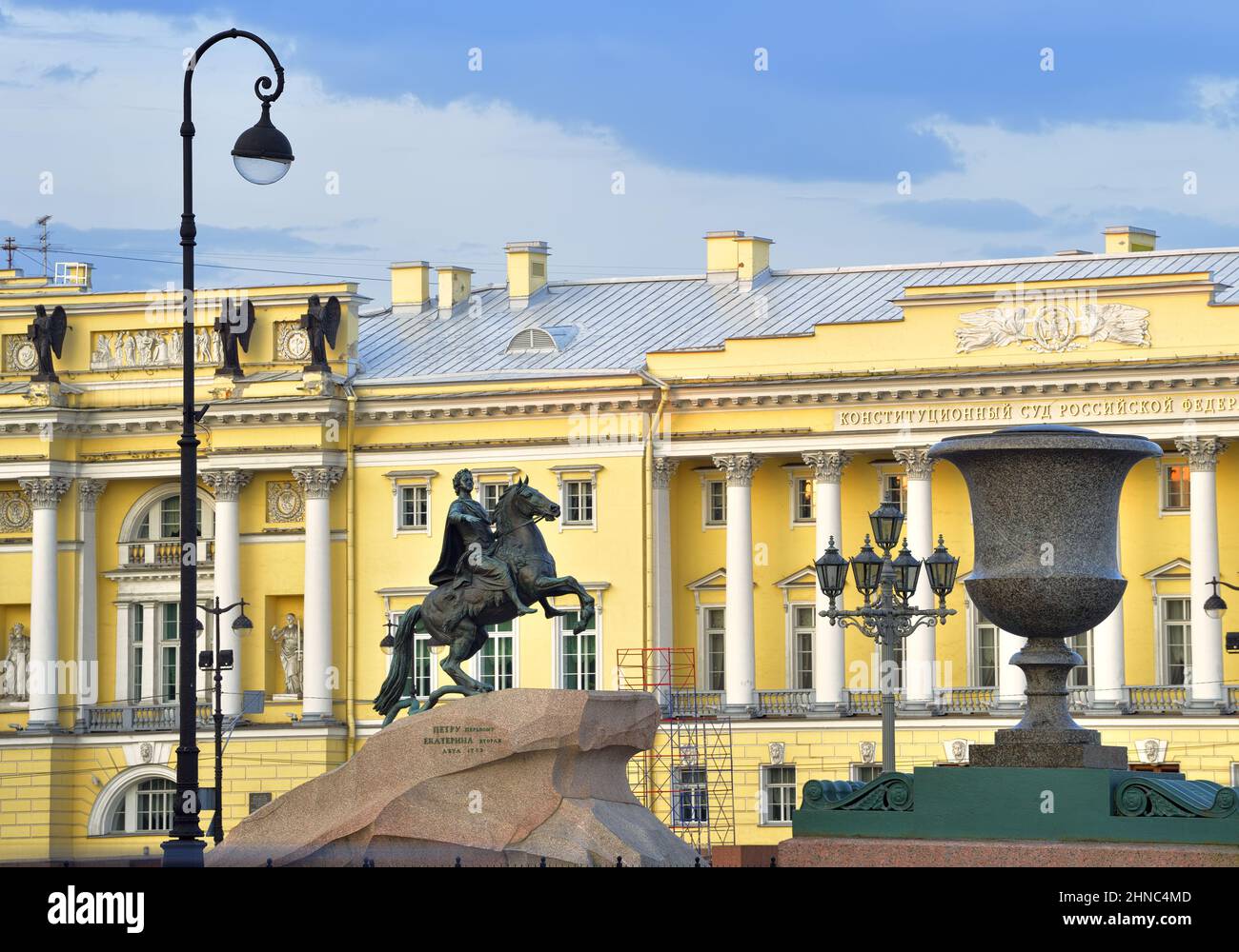 Saint Petersburg / Russia-09.01.2020: Copper horseman in the morning. Monument to 'Peter the Great from Catherine the Second' on the Senate square, fa Stock Photo