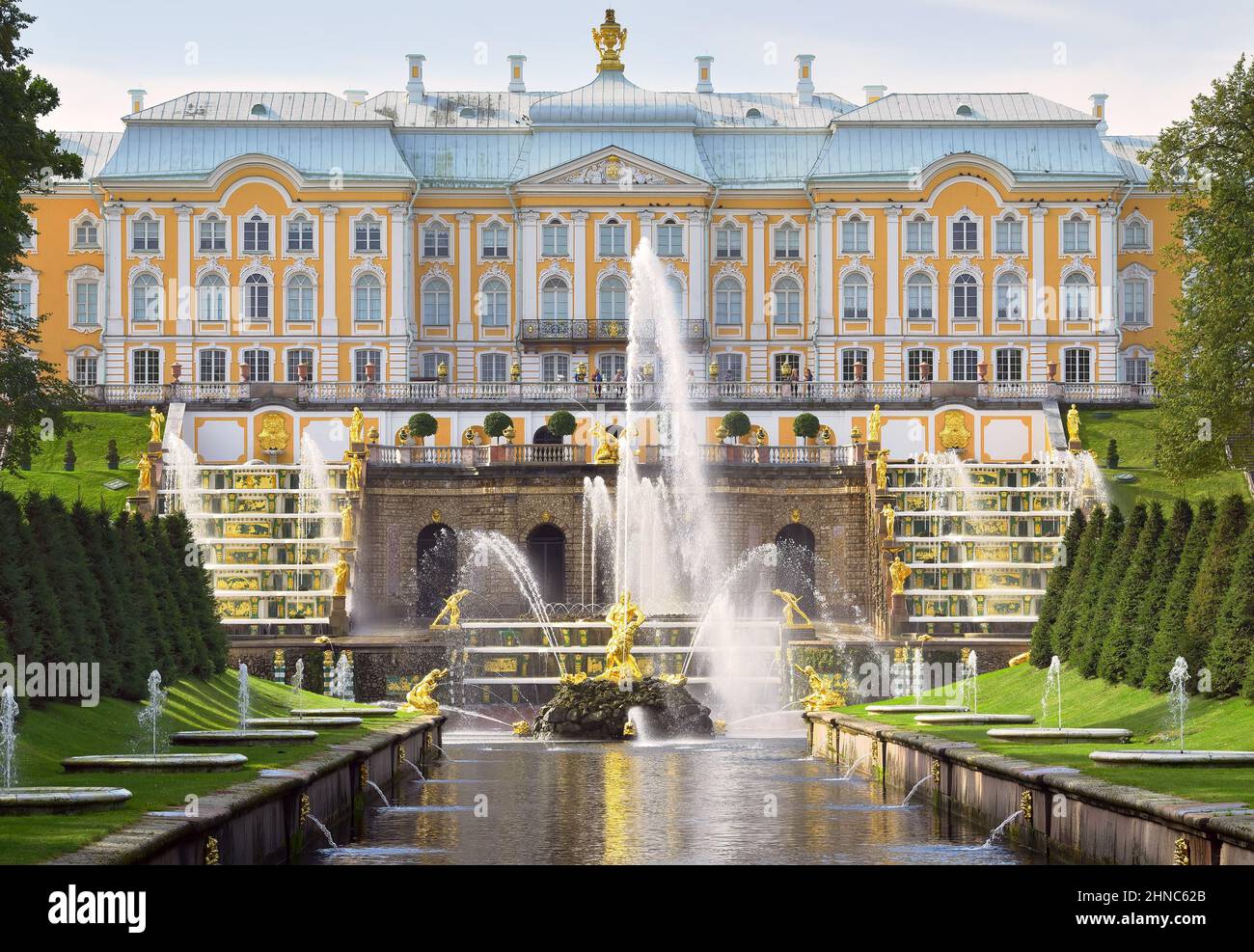 Peterhof Saint Petersburg Russia Nizhny Park Fountain Alley Facade Of The Grand