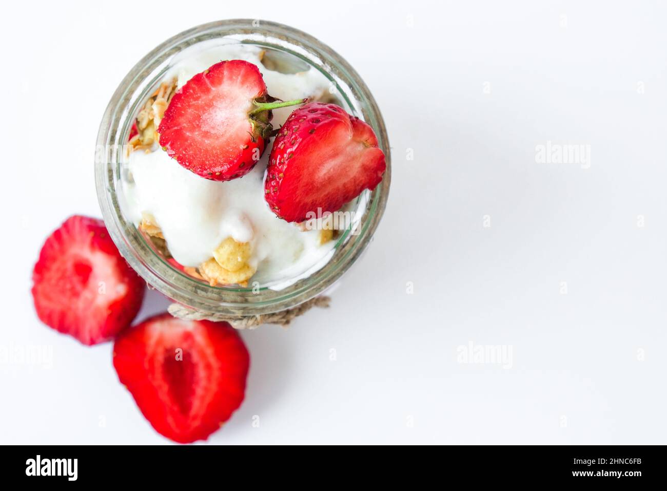 Healthy breakfast. Oatmeal Granola with greek yogurt and nuts