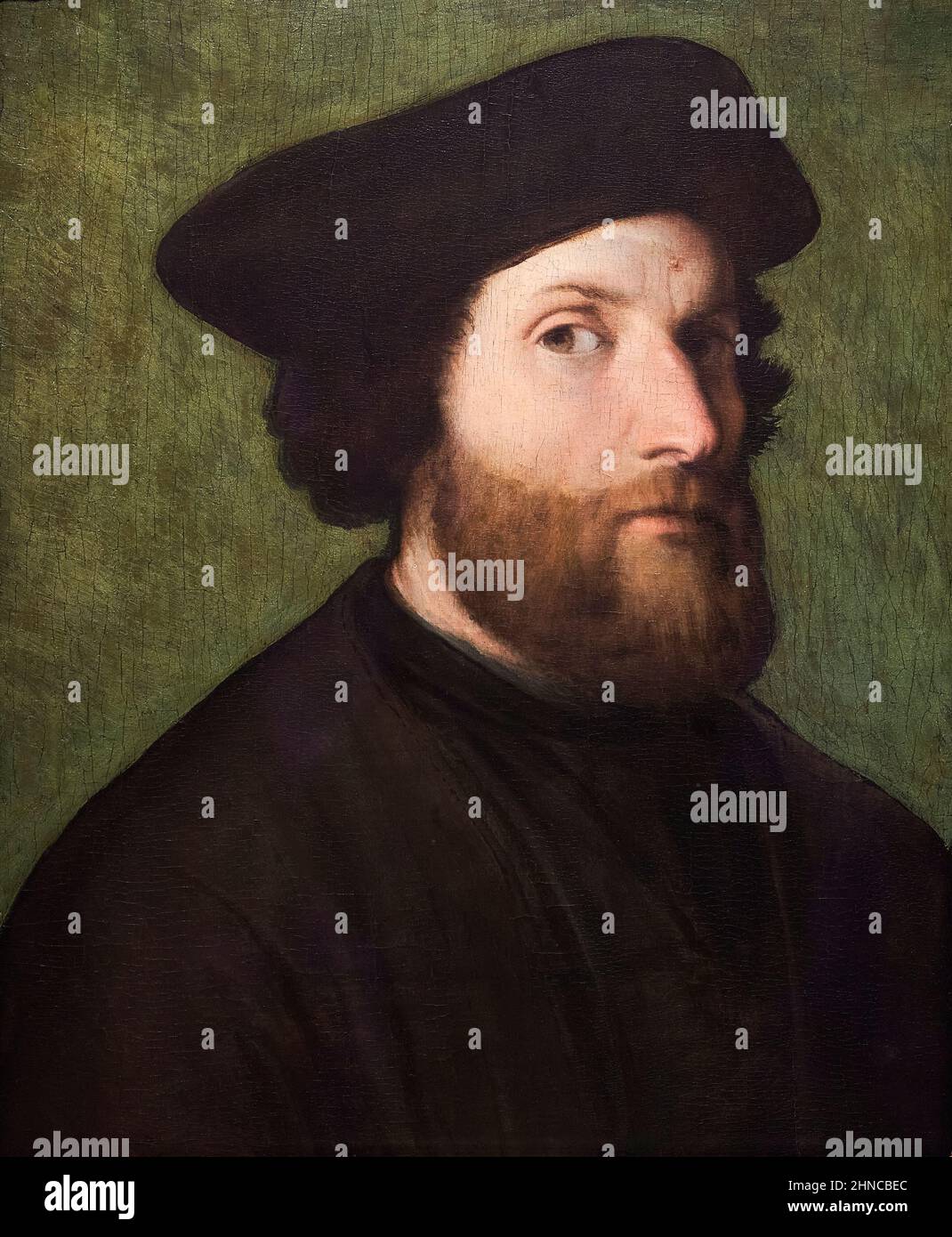 Lorenzo Lotto (ca. 1480-1556). Self-Portrait. Oil on panel. 43 x 35 cm.  Lorenzo Lotto was a prolific artist who worked in Northern Italy during the R Stock Photo