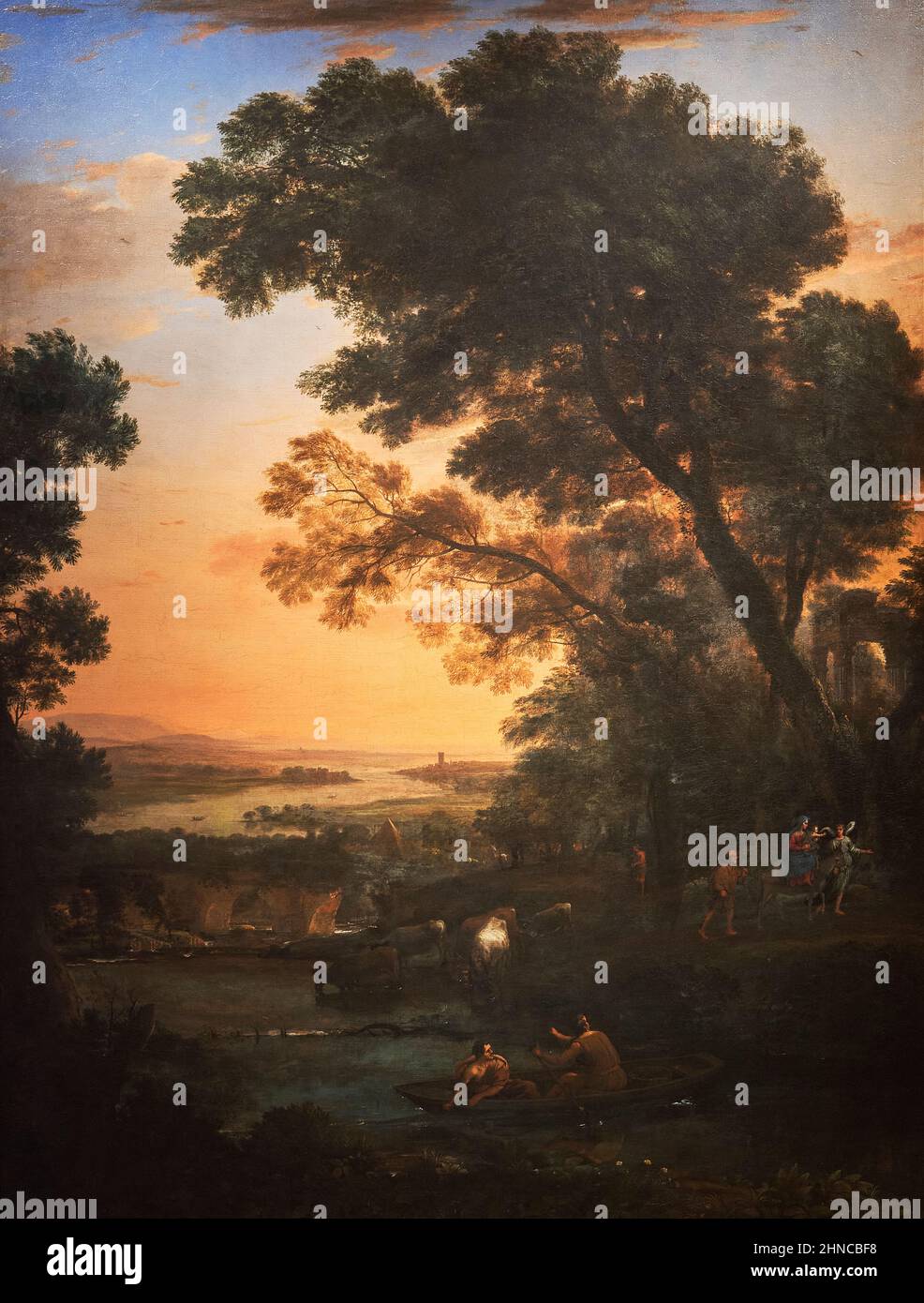 Claude Lorraine (c. 1600-1682). Pastoral Landscape with the Flight into Egypt. 1663. Oil on canvas. 193 x 147 cm.  Claude Lorraine was a French Baroqu Stock Photo