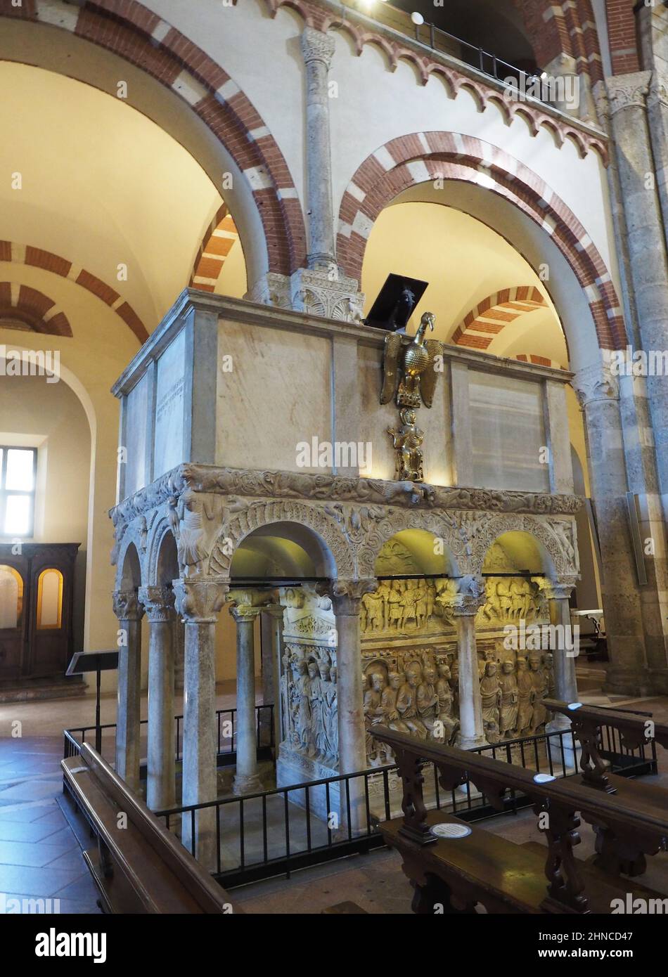 Europe,Italy, Lombardy, Milan. Sant'Ambrogio Basilica, interior, Sarcofago di Stilicone Stock Photo