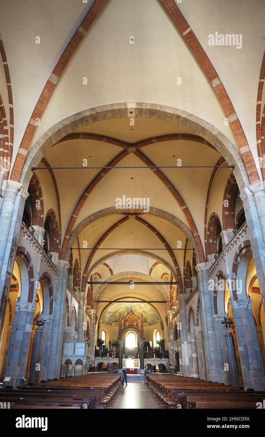 Europe,Italy, Lombardy, Milan. Sant'Ambrogio Basilica, interior Stock Photo