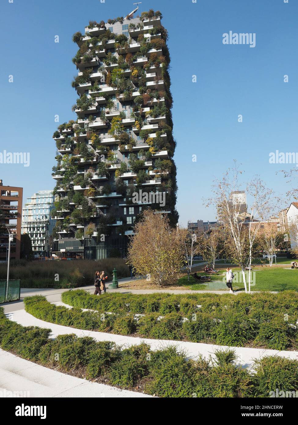 Italy, Lombardy, Milan, Bosco Verticale Residential Towers 111 Meters 78 Meters designed Boeri Studio Porta Nuova Project Business Center Milan Stock Photo