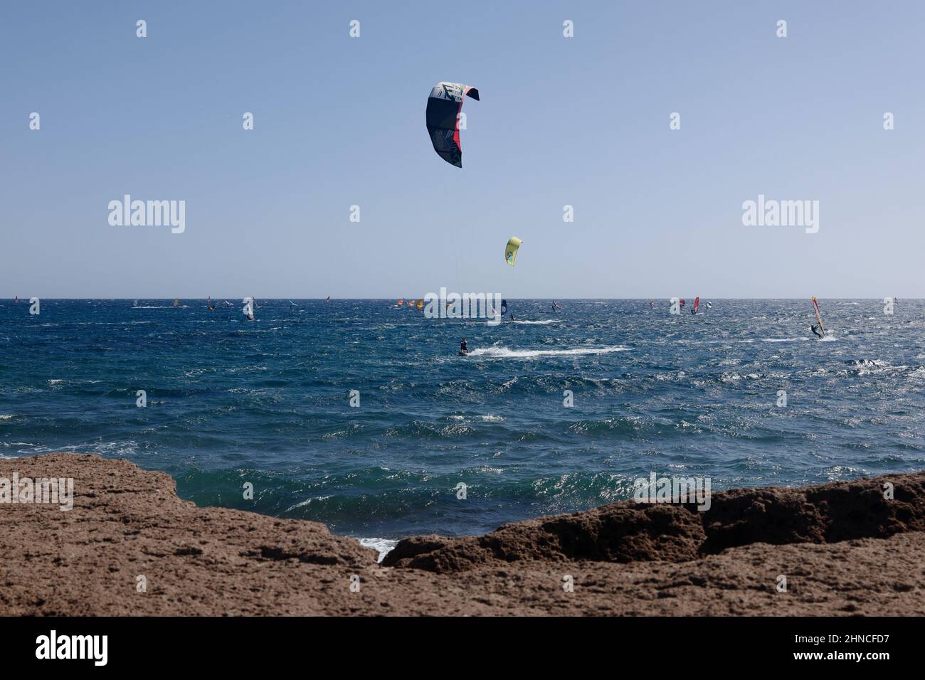 Windsurfing / kitesurfing off the coast of El Médano, south Tenerife