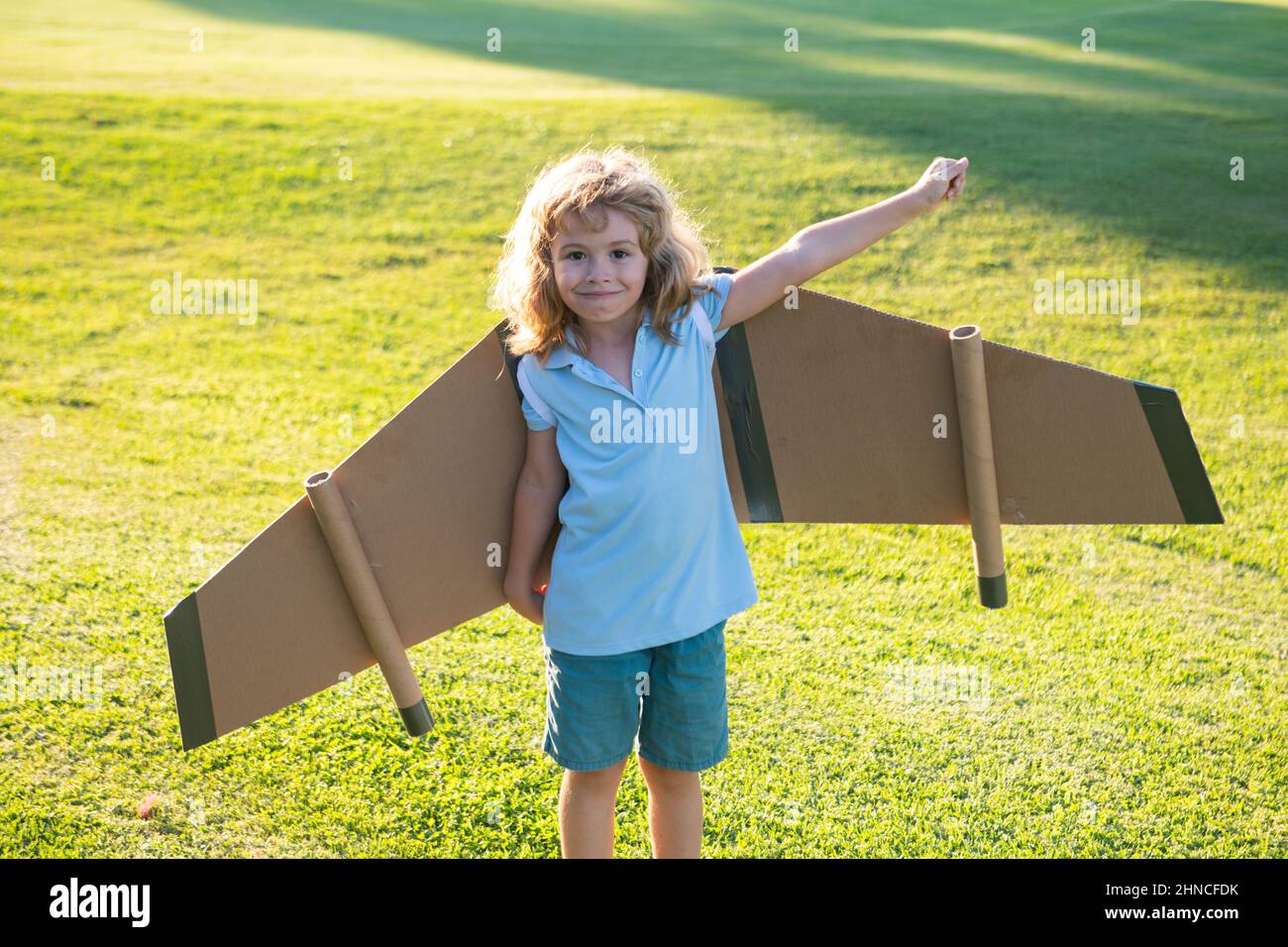 Child dreams of a rocket pilot. Imagination and motivation