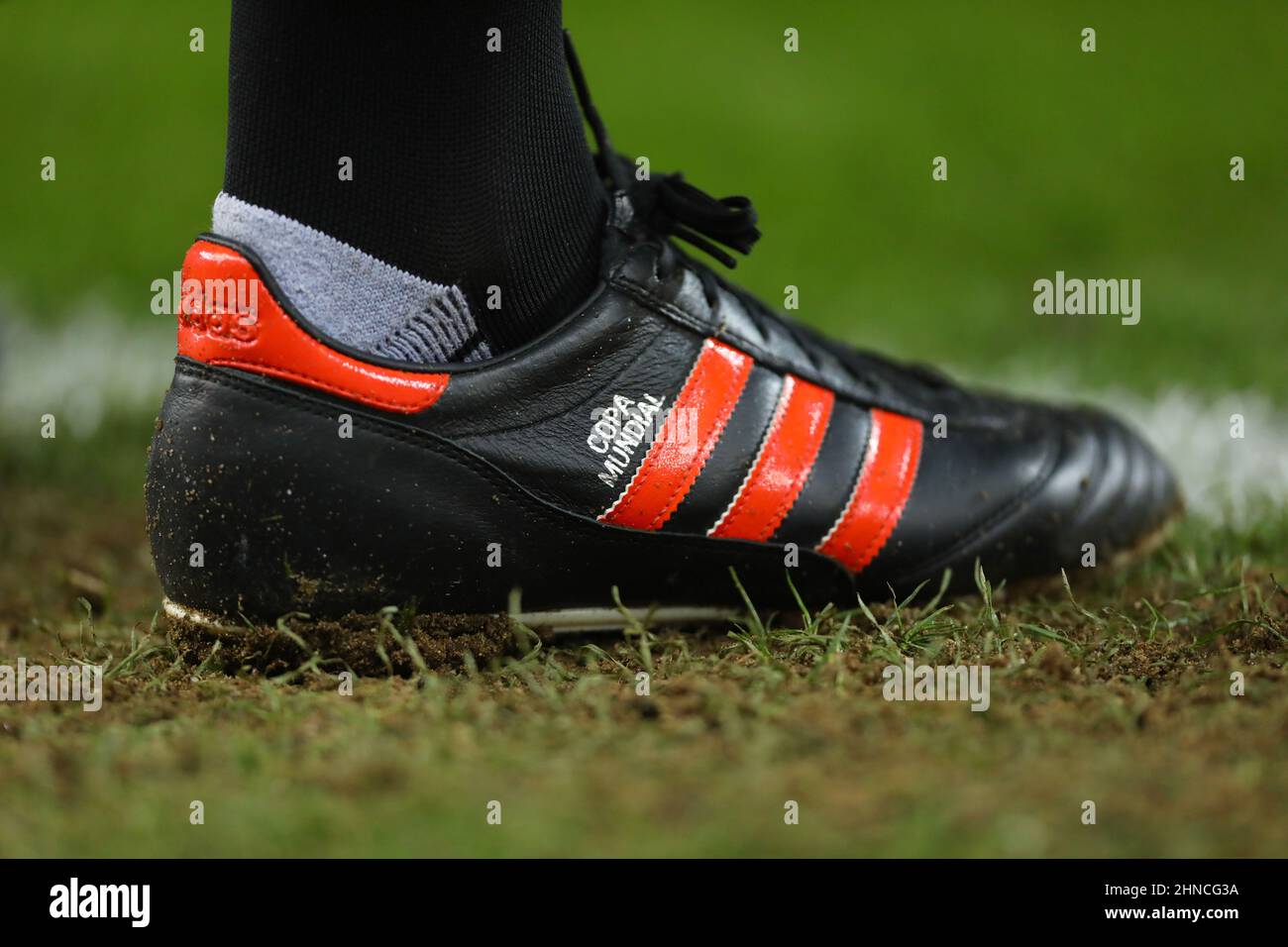 Adidas Orange Striped Copa Mundial boot - Norwich City v Manchester City, Premier League, Carrow Road, Norwich, UK - 12th February 2022  Editorial Use Only - DataCo restrictions apply Stock Photo