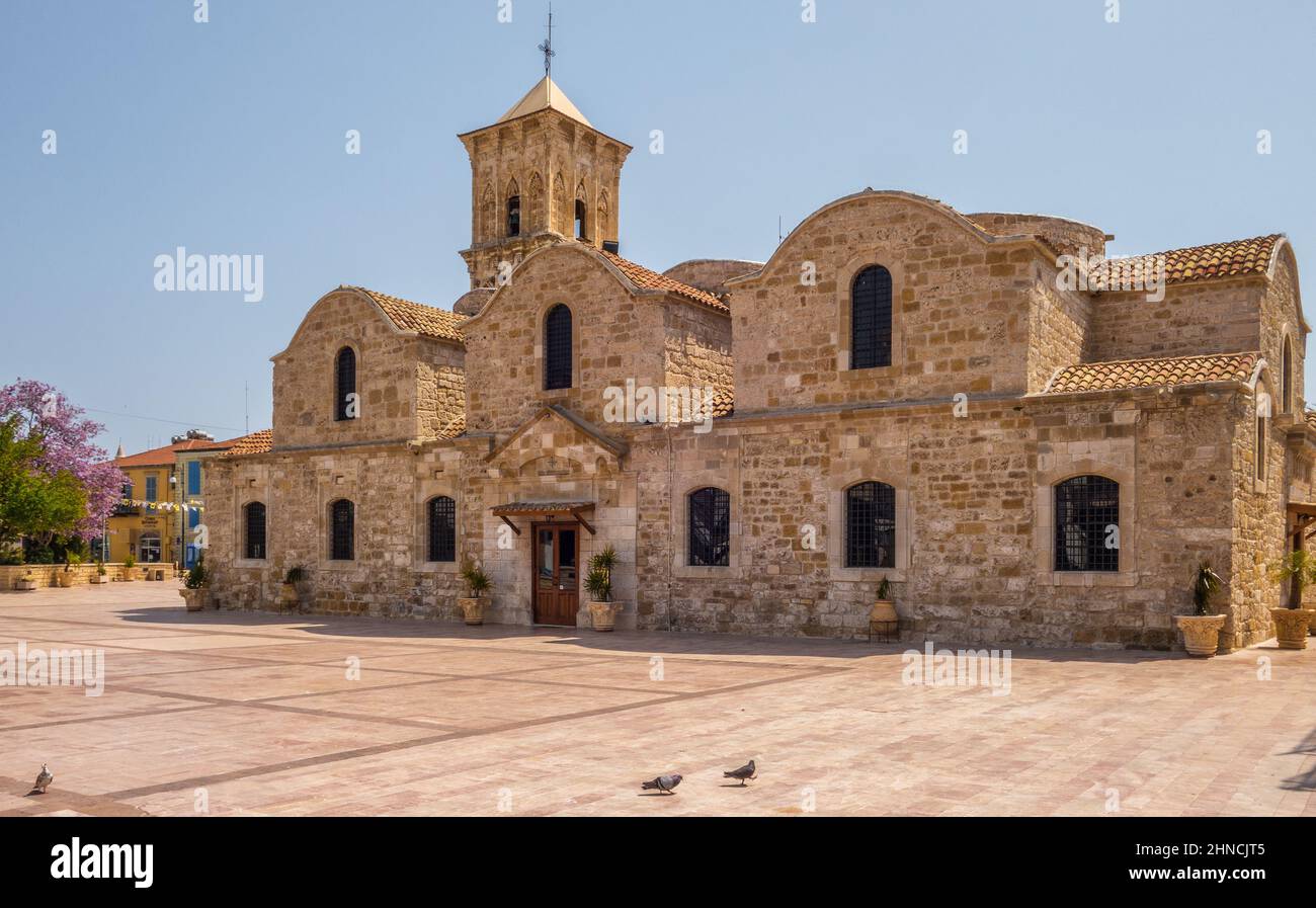LARNACA, CYPRUS - april 18, 2017 : Pigeons outside of the 9th century Greek Orthodox Church of Ayios Lazarus in Larnaca, southern Cyprus. Known as Chu Stock Photo