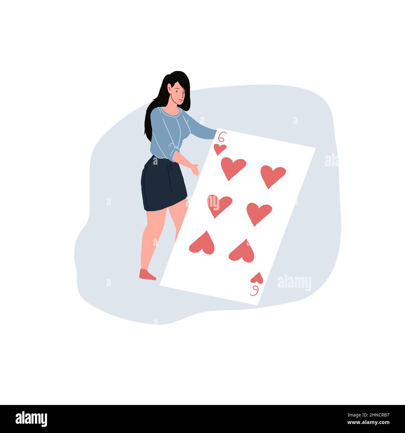 Flat cartoon woman character with playing card,new business and