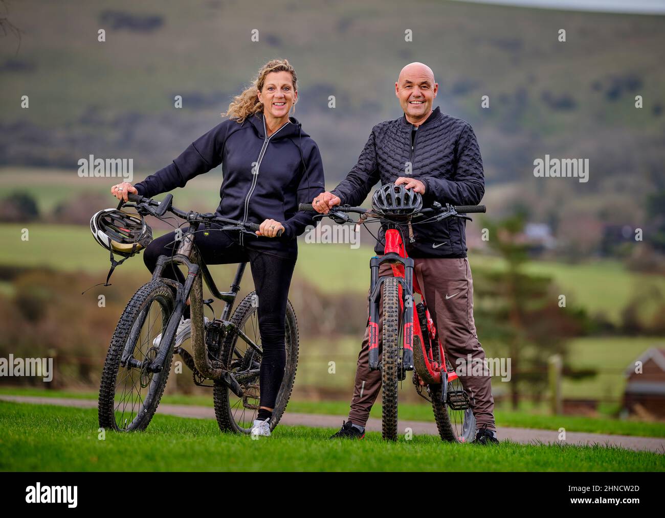 Olympian Sally Gunnell and her husband Jon near their home in East Sussex, UK. Picture by Jim Holden. Editorial Use Only Stock Photo