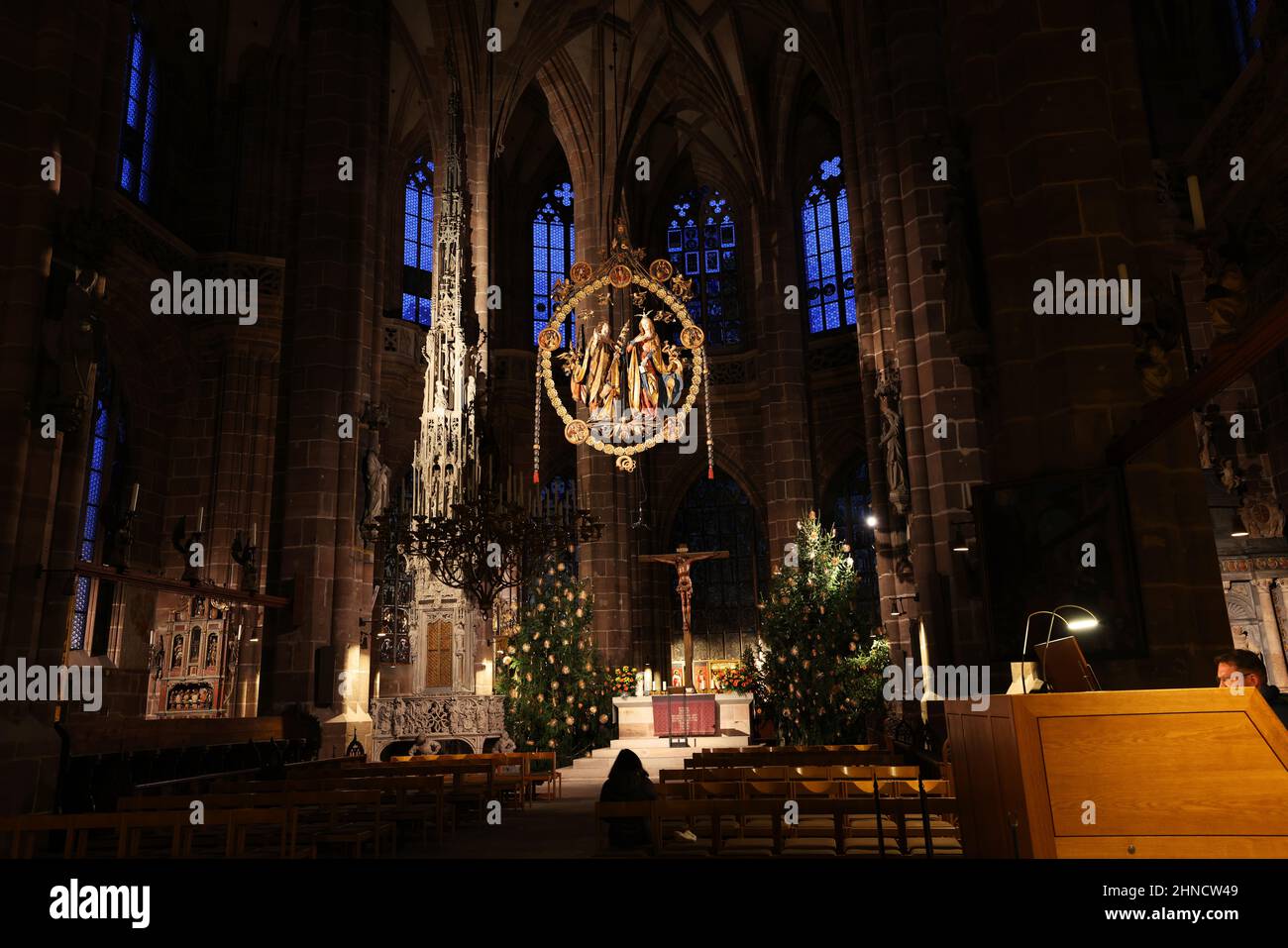 Altar, Kunst, Kirche, Gotik,  Nürnberg, gotische Frauenkirche am Makrt  in der Innenstadt oder Altstadt von Nuremberg oder Nuernberg, Franken, Bayern Stock Photo