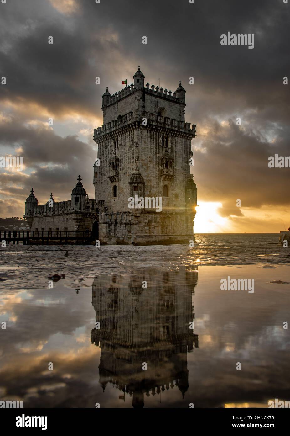 Belem tower, Torre de Belem - historical gothic style tower and former prison in Belem, Lisbon, Portugal Stock Photo