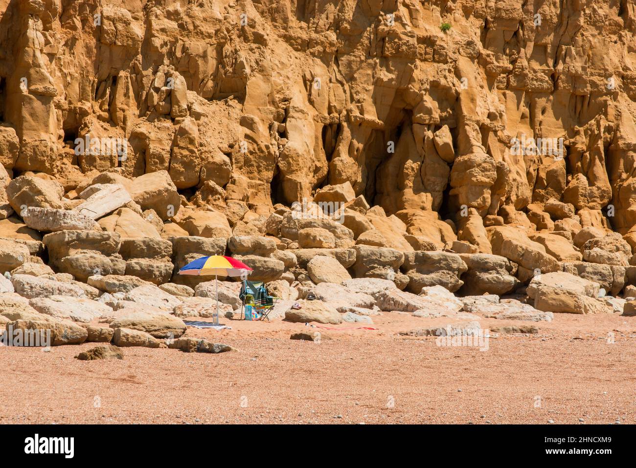 texture of Cliffs at Hive Beach, Burton Bradstock, Bridport, Dorset, England, United Kingdom. Stock Photo