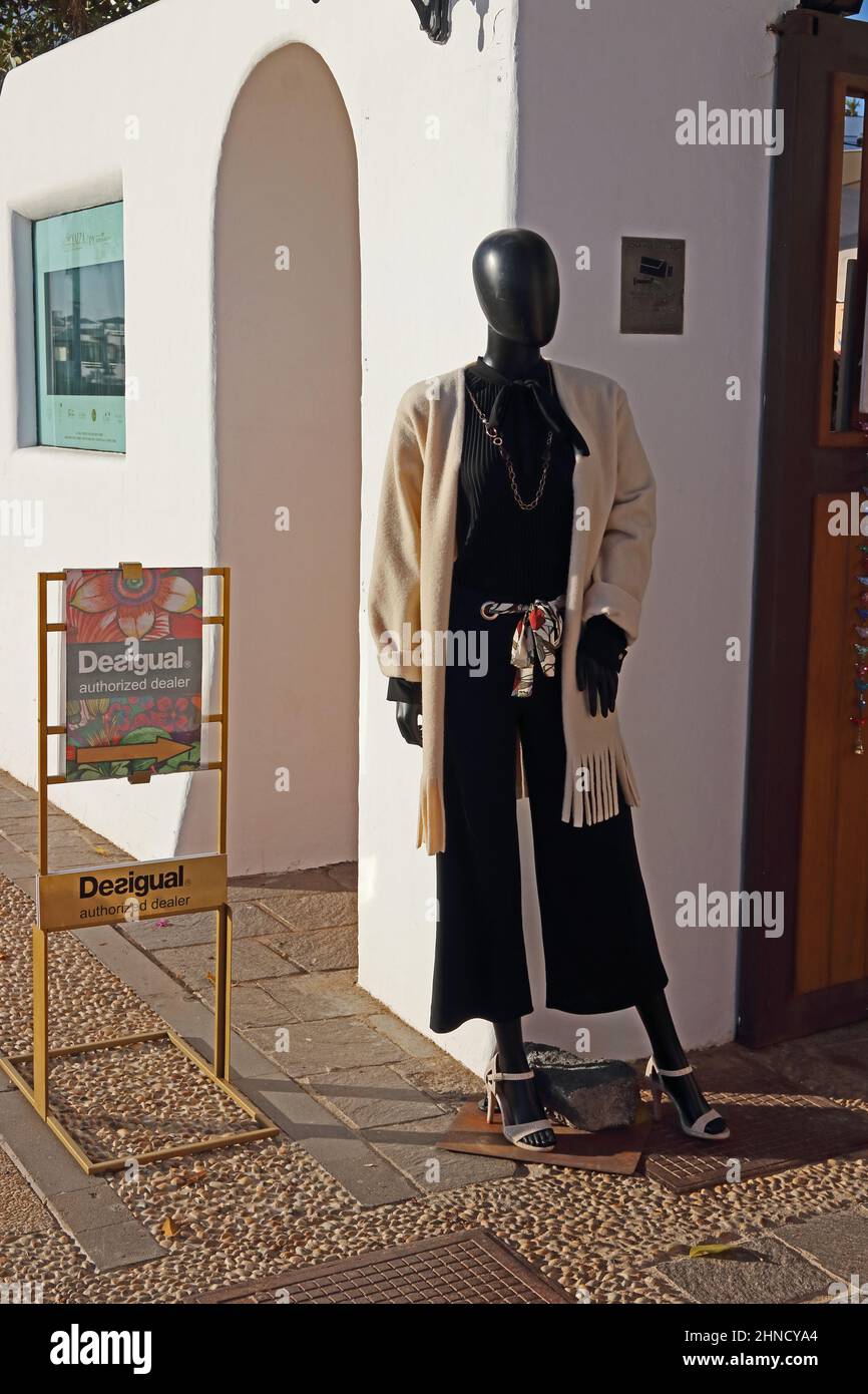 Mannequin outside desigual shop, hotel Yaixa Princess, Playa Blanca, Lanzarote Stock Photo