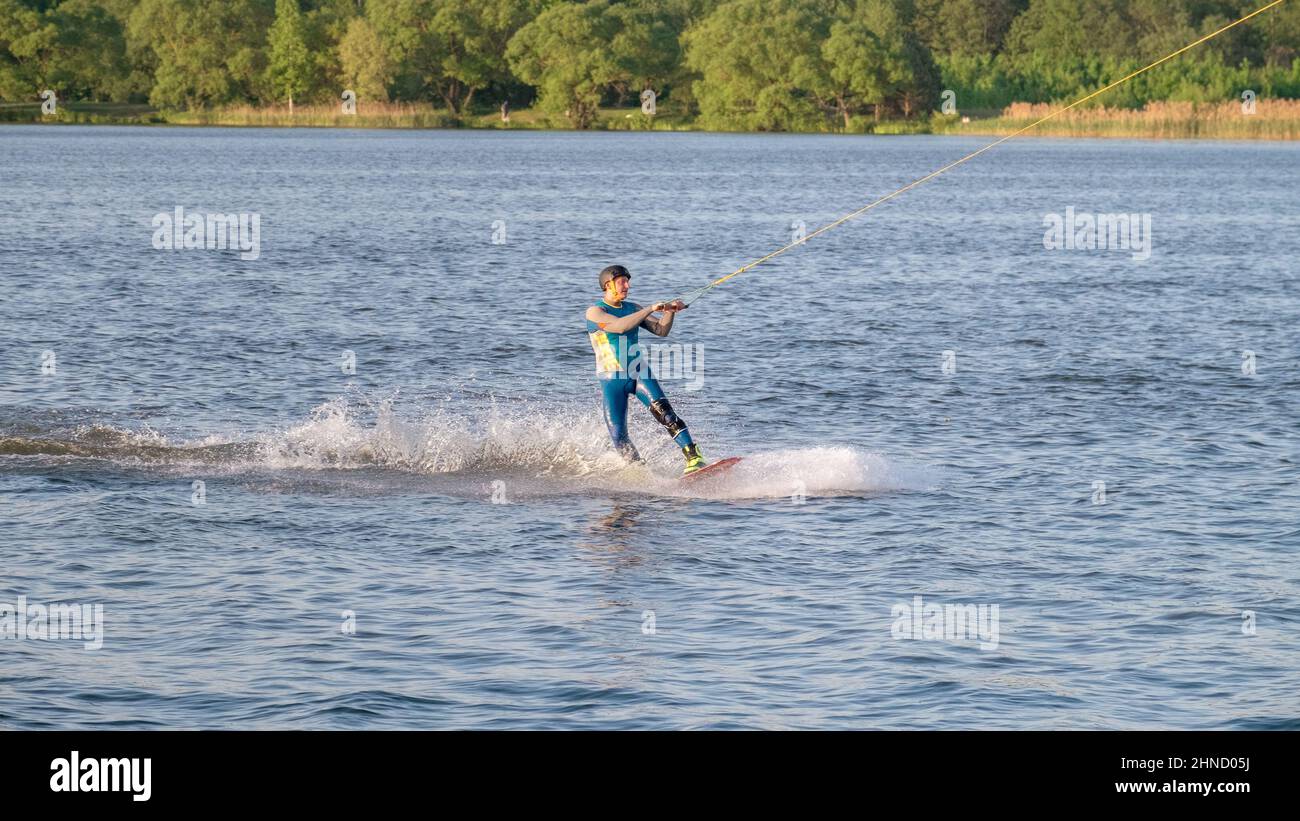 wakeboarding on the water. entertainment on a day off in the park on the water Stock Photo