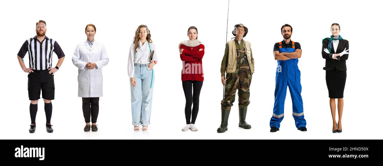 Jobs. Set of different, multi ethnic people, men and women standing