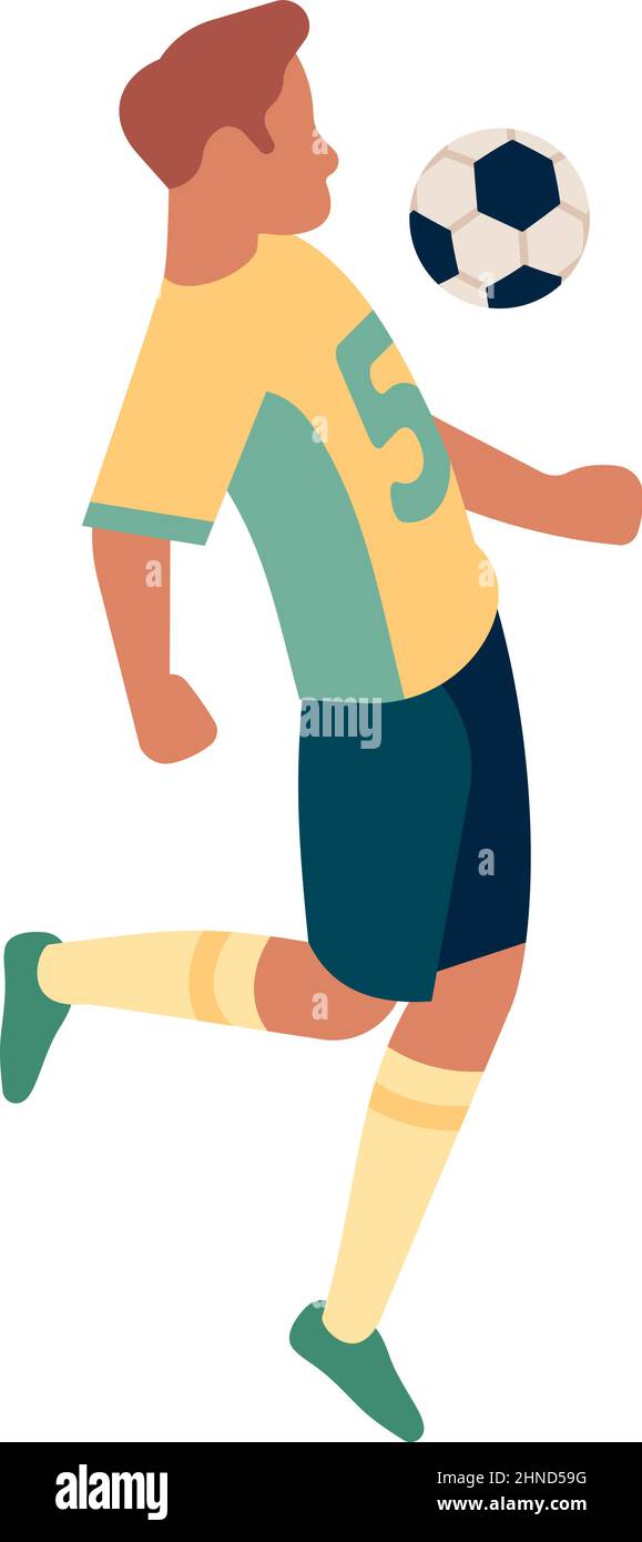 Soccer player trap ball with chest. Man playing football Stock Vector