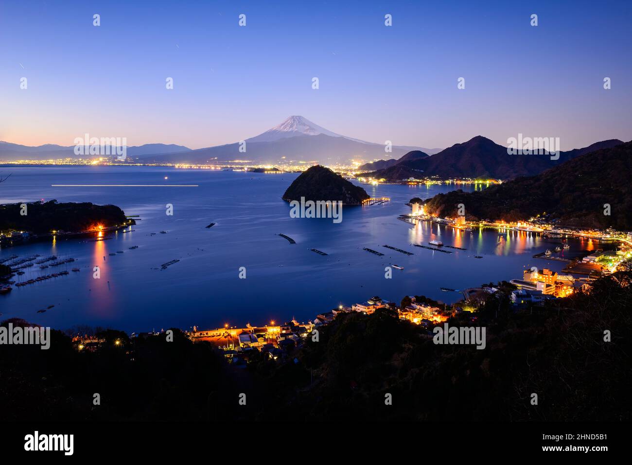 Mount Fuji And Night View Over Suruga Bay, Shizuoka Prefecture Stock Photo