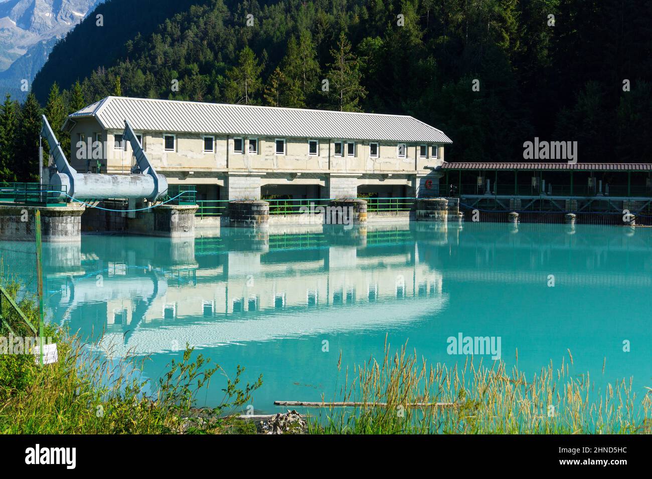 Italy, Valle d'Aosta, Brusson lake, the dam Stock Photo
