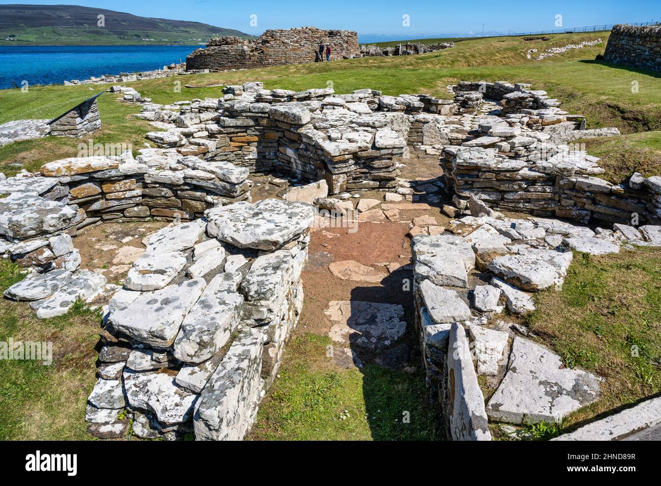 Iron age settlement at the Broch of Gurness on the northeast coast of Mainland Orkney in Scotland, UK Stock Photo