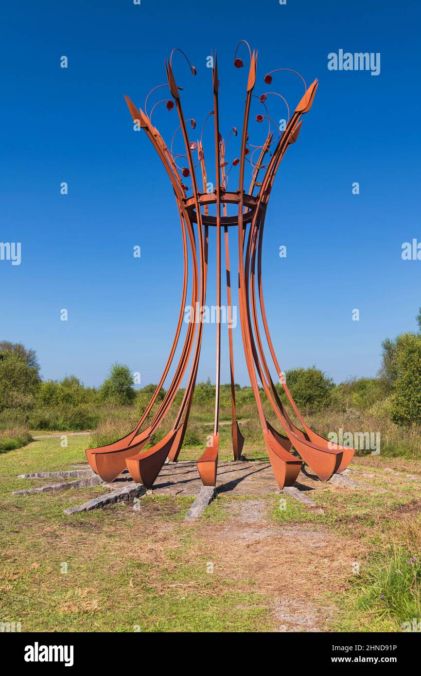 Ireland, County Offaly, Lough Boora Discovery Park, an artwork by Caroline Madden titled Cycles, consisting of old train rails it represents the cycli Stock Photo