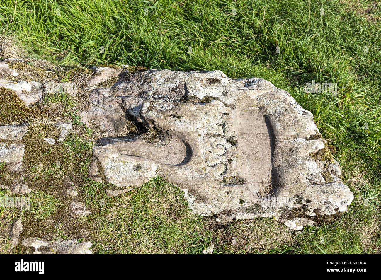 Saint Columba's Footprints on Keil Point, Dunaverty Bay, near Southend on the Kintyre Peninsula, Argyll & Bute, Scotland UK Stock Photo