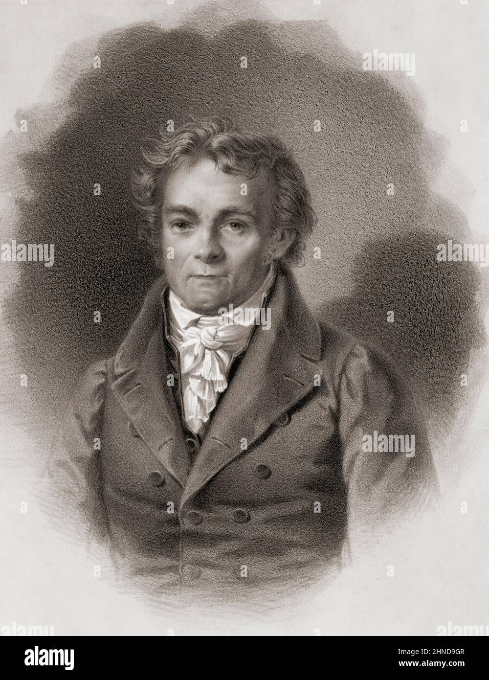 Johann Alois Senefelder, 1771 - 1834.  German actor and playwright who invented the printing technique of lithography after experiencing problems printing his play Mathilde von Altenstein.  He patented his technique throughout Europe.  After a 19th century work by an unidentified artist. Stock Photo