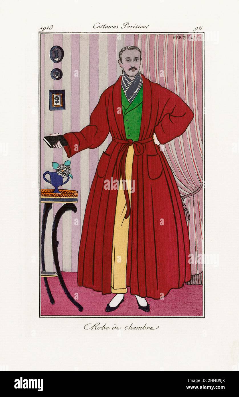 Robe de chambre - Dressing gown.  Print from the high fashion magazine Journal des Dames et des Modes, published from June 1, 1912 to August 1, 1914.  After a work by French illustrator George Barbier, 1882 - 1932. Stock Photo