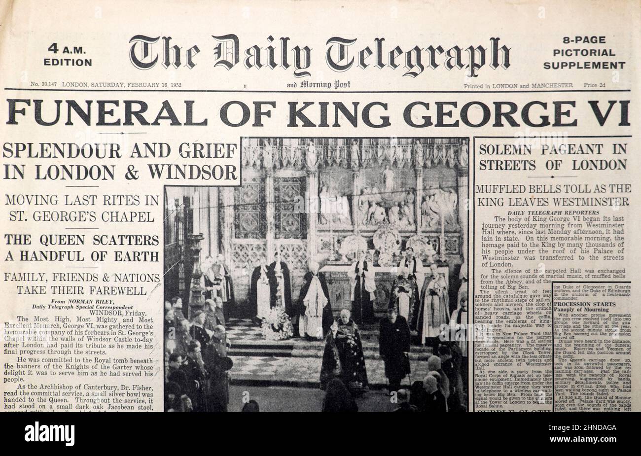 King VI Funeral 1952 in The Daily Telegraph newspaper 'Funeral