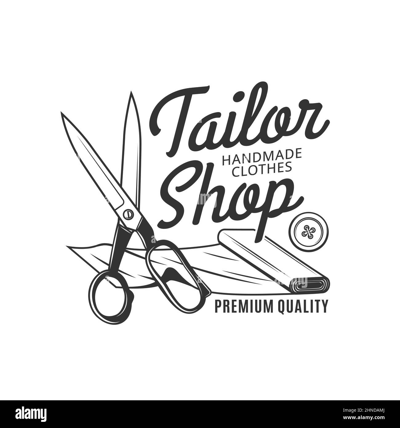 Tailor shop icon of sewing tools and fabric, fashion vector design ...