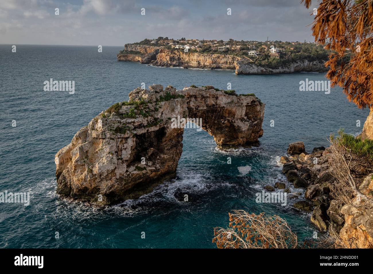 Es Pontas, puente natural de roca, Santanyi, Mallorca, Balearic Islands, Spain Stock Photo