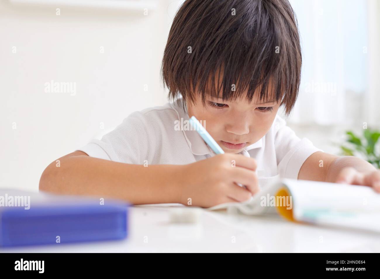 Japanese Elementary School Boy Doing His Homework Stock Photo Alamy