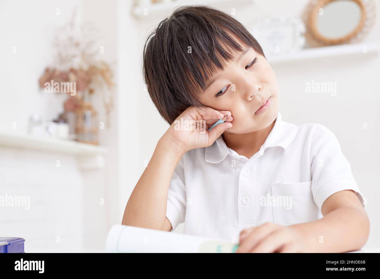 Japanese Elementary School Boy Doing His Homework Stock Photo Alamy