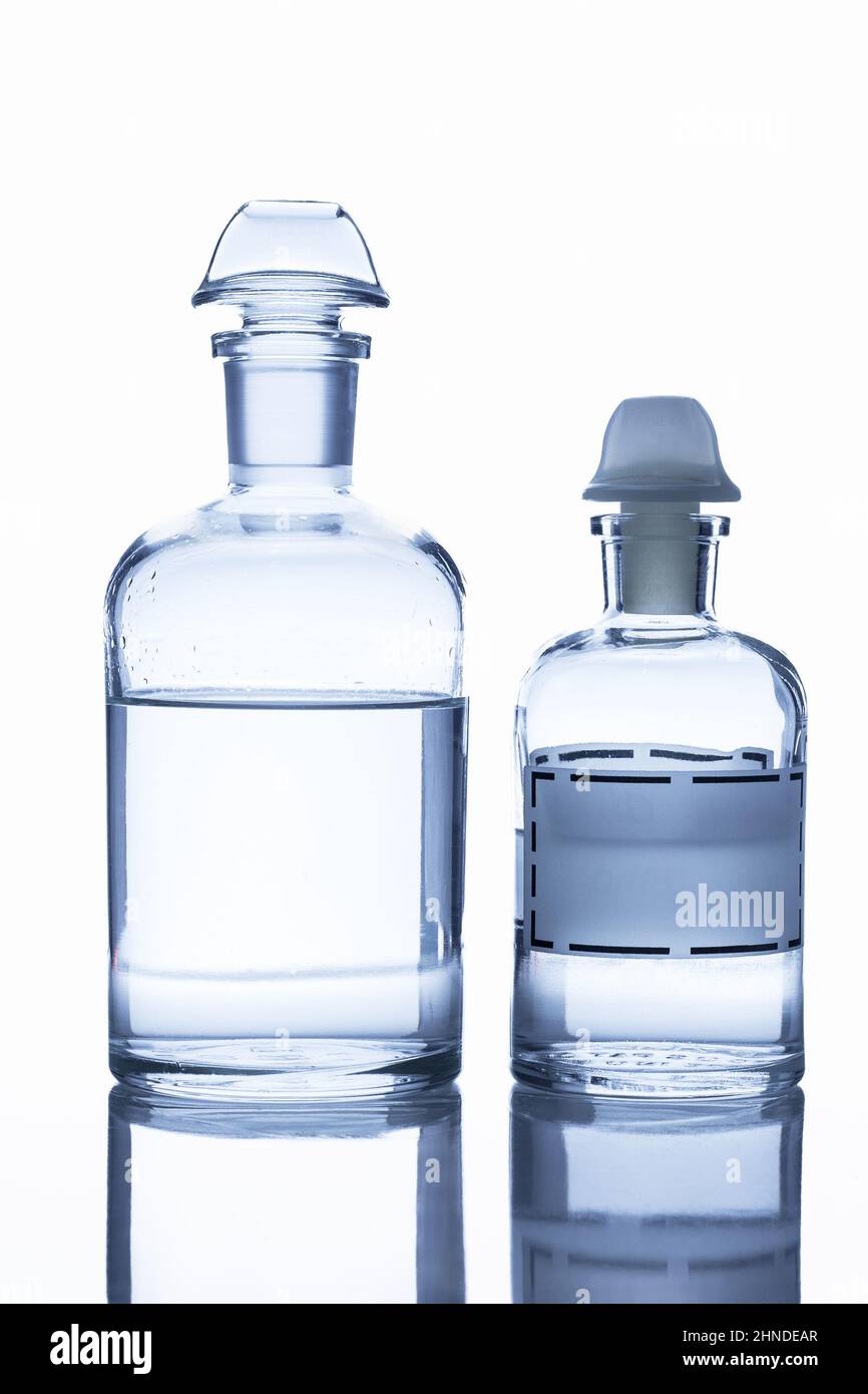 Glass chemical reagent bottles Stock Photo Alamy