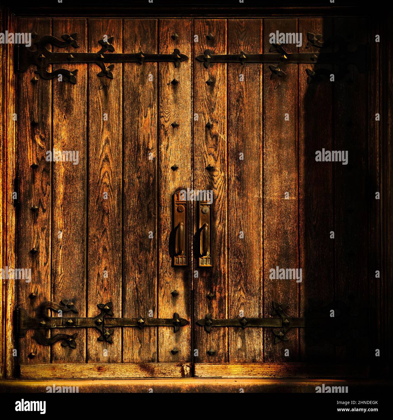 Old wooden double door Stock Photo - Alamy
