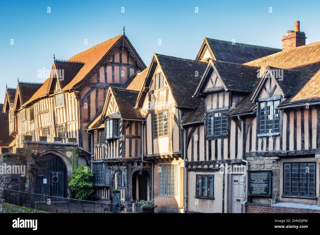 17 January 2022: Warwick, UK - Lord Leycester Hospital, a collection of buildings built between the 13th and 17th centuries, is a charity for the... Stock Photo