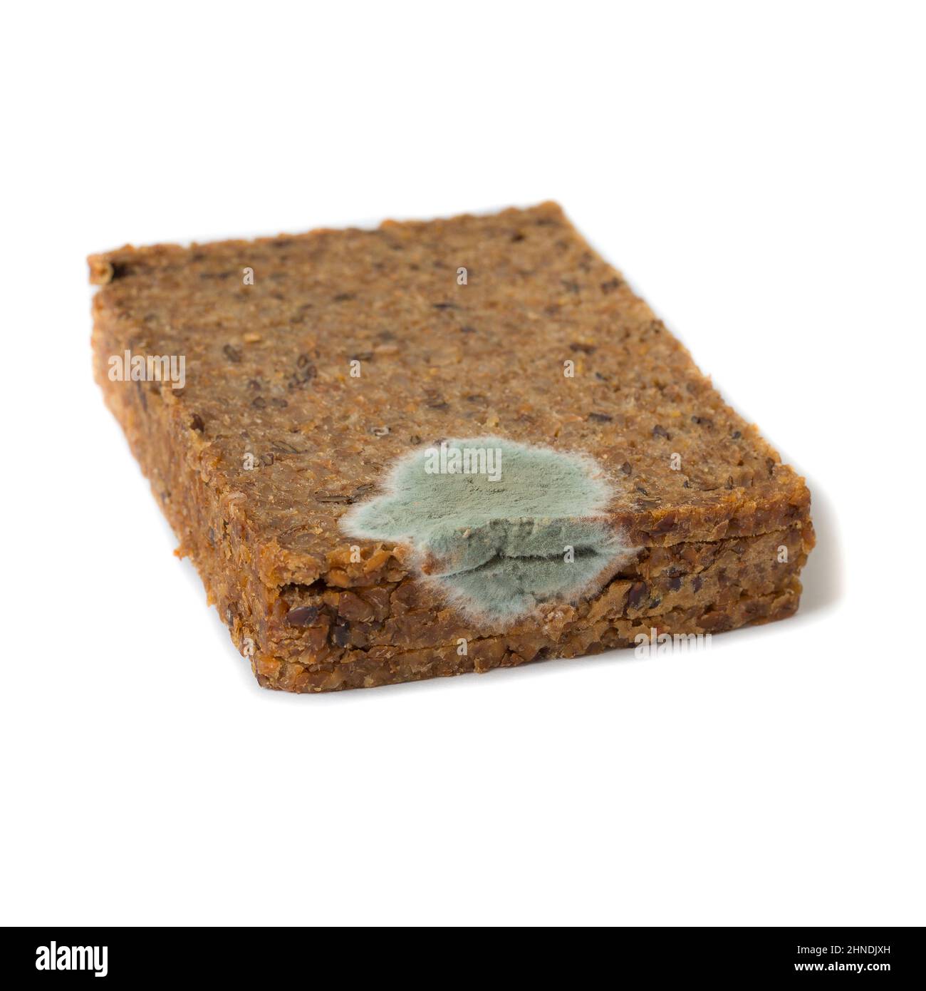 Slice of bread covered with mold. Selective focus. Stock Photo