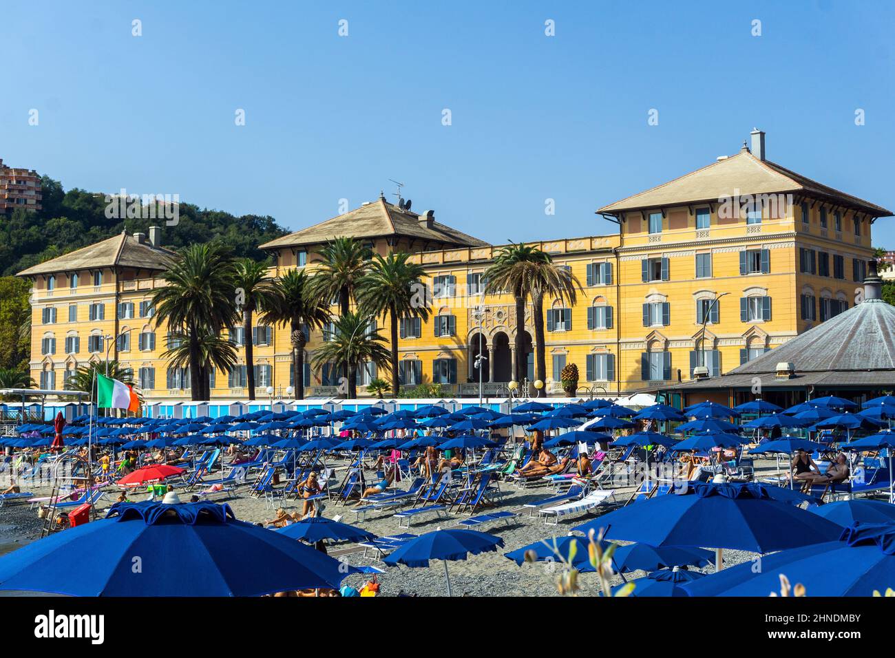 Italy, Liguria, Arenzano, Grand Hotel and the beach Stock Photo Alamy
