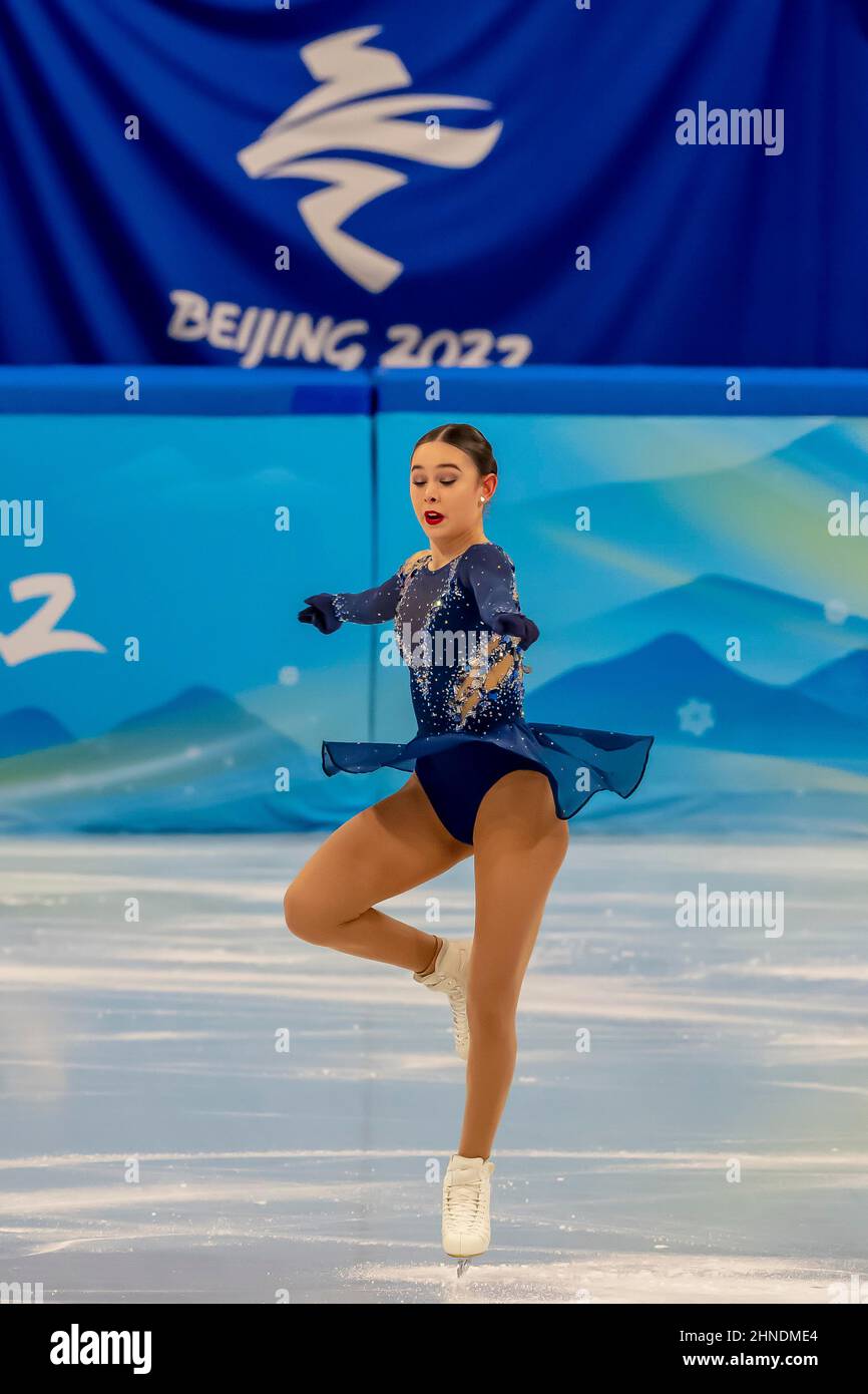 Beijing, Hebei, China. 15th Feb, 2022. Kailani CRAINE (AUS) performs in the Women Figure Skating Single Skating Short Program competition at the Capital Indoor Stadium during the Beijing 2022 Winter Olympics in Beijing, Hebei, China. (Credit Image: © Walter G. Arce Sr./ZUMA Press Wire) Stock Photo