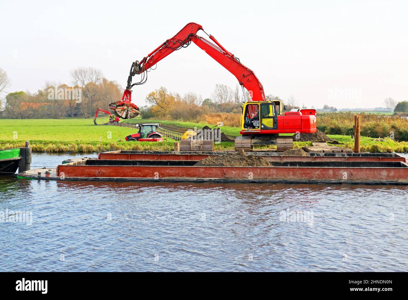 Dike improvement works in a Dutch polder Stock Photo
