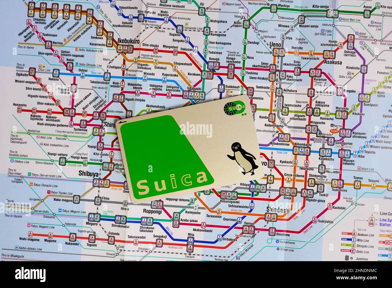 A Japanese prepaid Suica fare card. Suica cards are rechargeable and contactless smart cards. Stock Photo