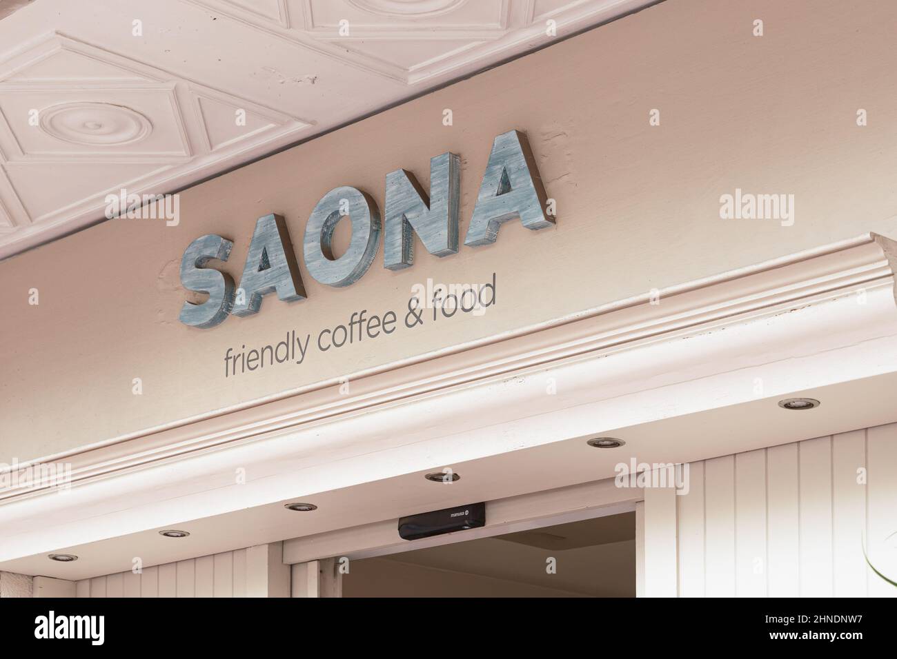 VALENCIA, SPAIN FEBRUARY 15, 2022 Saona is a Spanish chain of mediterranean food restaurants