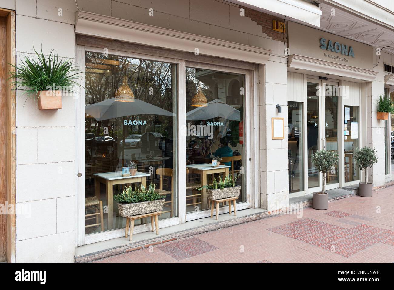 VALENCIA, SPAIN FEBRUARY 15, 2022 Saona is a Spanish chain of mediterranean food restaurants