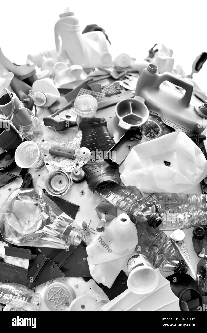 Plastic waste concept photograph.  Awareness of climate change and global warming. Part of art exhibit on the Boston Commons. Stock Photo