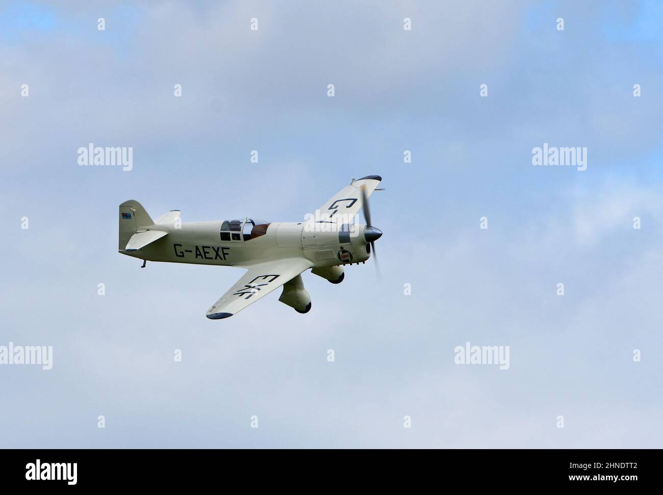 Vintage 1936 Percival Mew Gull  Aircraft in flight Stock Photo
