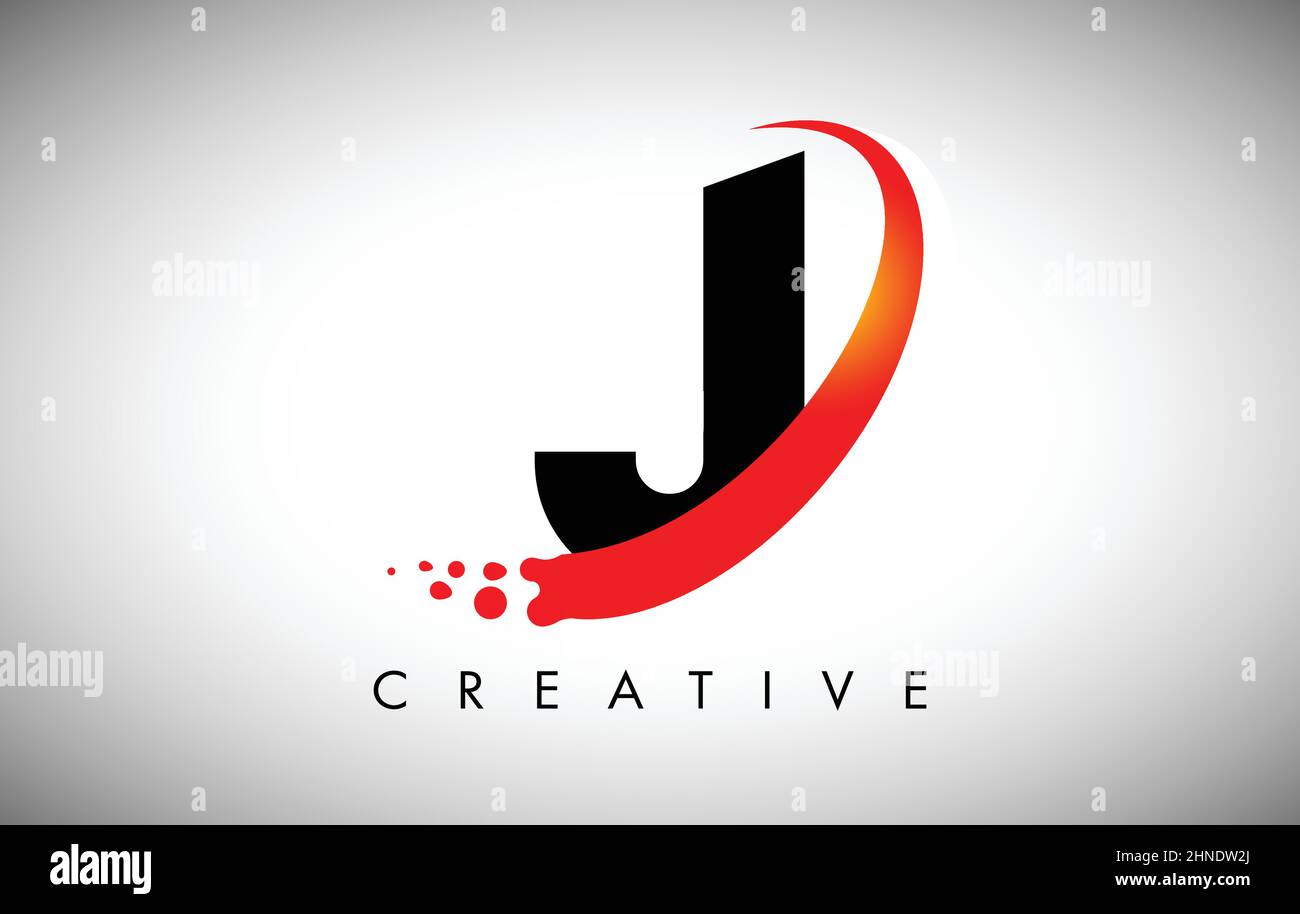 Creative Letter J Logo with Curved Red Swoosh and Dots. Modern Trendy ...