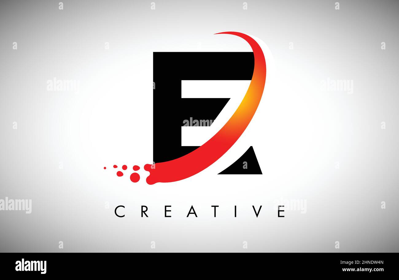 Creative Letter E Logo with Curved Red Swoosh and Dots. Modern Trendy ...