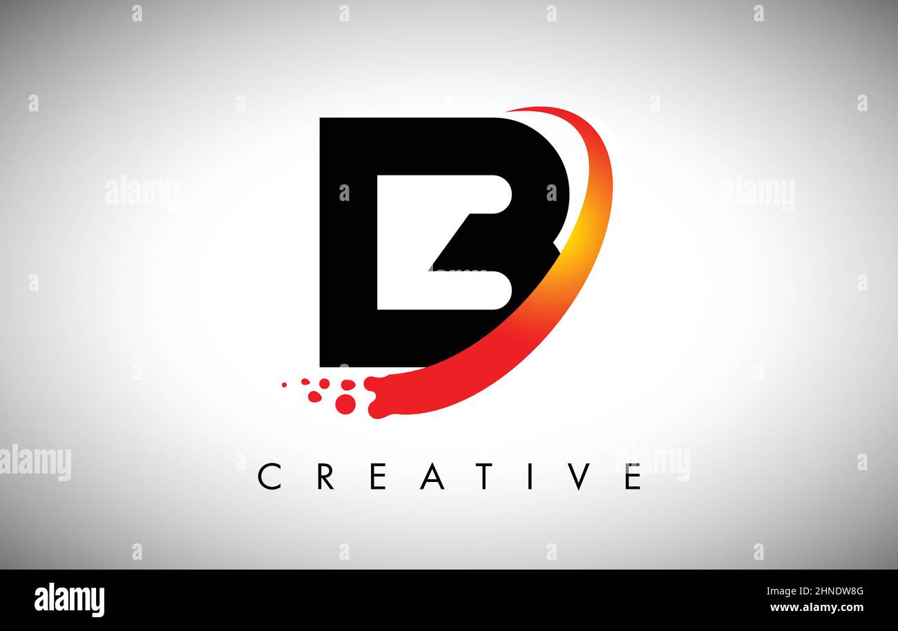 Creative Letter B Logo with Curved Red Swoosh and Dots. Modern Trendy ...