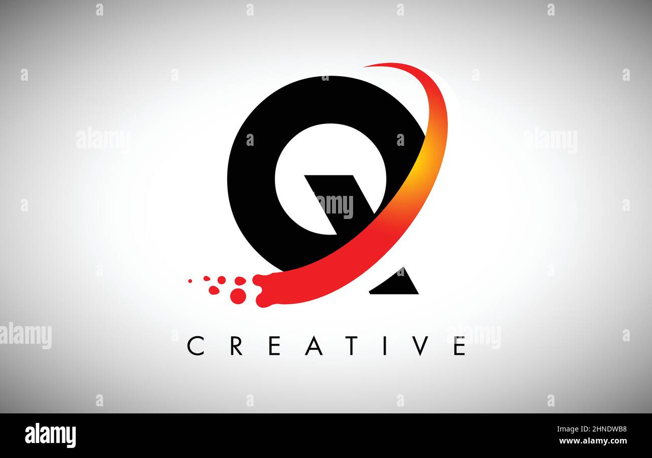 Creative Letter Q Logo with Curved Red Swoosh and Dots. Modern Trendy ...